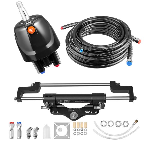 KFFKFF Hydraulic Steering Kit for Marine Boats, Compatible with 200 HP Engines, Includes Helm Pump with 6.9 MPa/1000 psi Pressure, Two-Way Lock Cylinder, and Durable 26ft Hoses