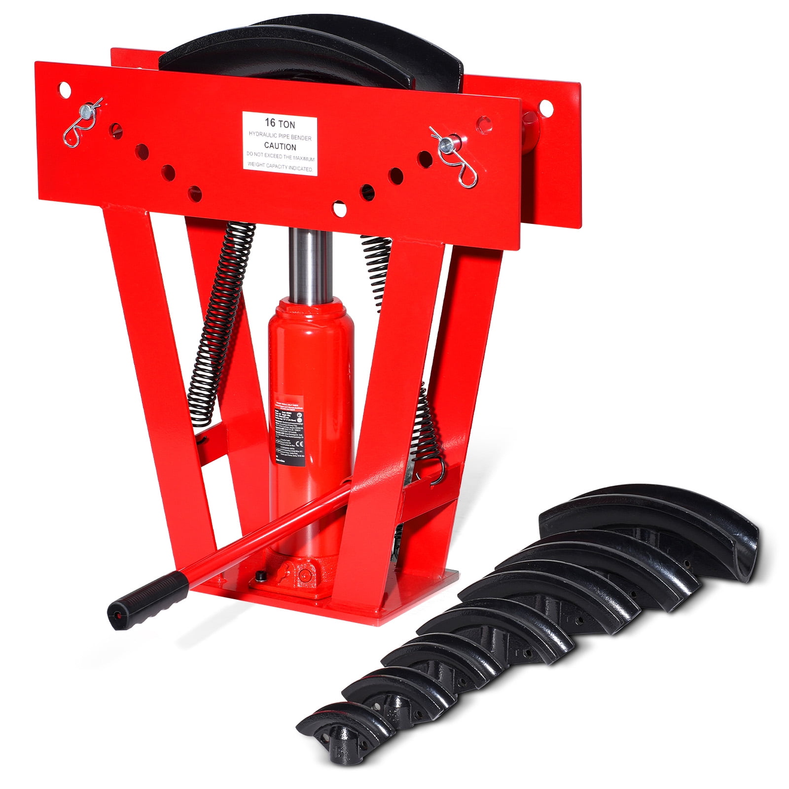 KFFKFF Hydraulic Tube Flexing Device, 16 Ton Hand-Operated Copper Exhaust Tube Curve Creator with 8 Molds (1/2" - 3") and 90 - 180° Modifiable Rollers, Robust Pipe Cylinder Curver
