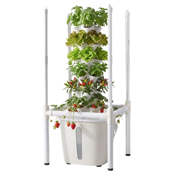 KFFKFF Hydroponic Tower System, 30-Pod 6-Tier Vertical Garden Kit with LED Grow Light & App Control, Indoor Planter with 20L Water Tank & Pump for Growing Herbs, Fruits, and Vegetables