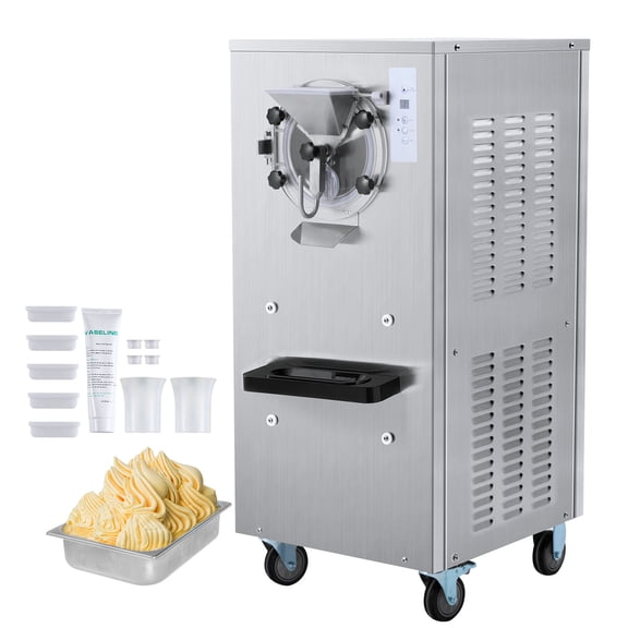 KFFKFF Ice Cream Machine for Commercial Use, Produces 20-25L/H, 2400W Single Flavor Hard Ice Cream Maker, 8L Stainless Cylinder, Digital Controls with Auto Clean & Hardness Settings