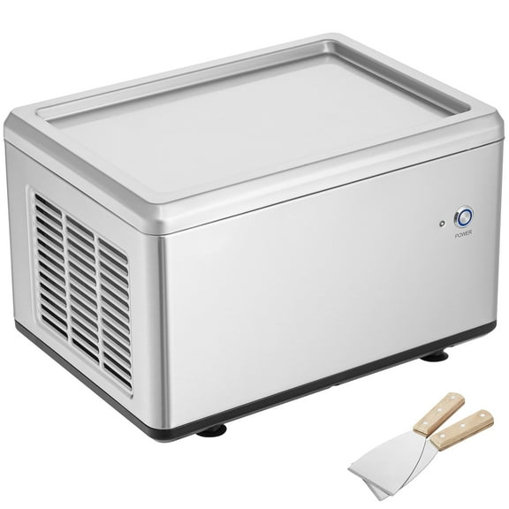 KFFKFF Ice Cream Roll Maker, 12.6" x 8.5" Pan for Stir-Fried Ice Cream, Stainless Steel with Compressor & 2 Scrapers, Ideal for Ice Cream, Frozen Yogurt, Ice Cream Rolls
