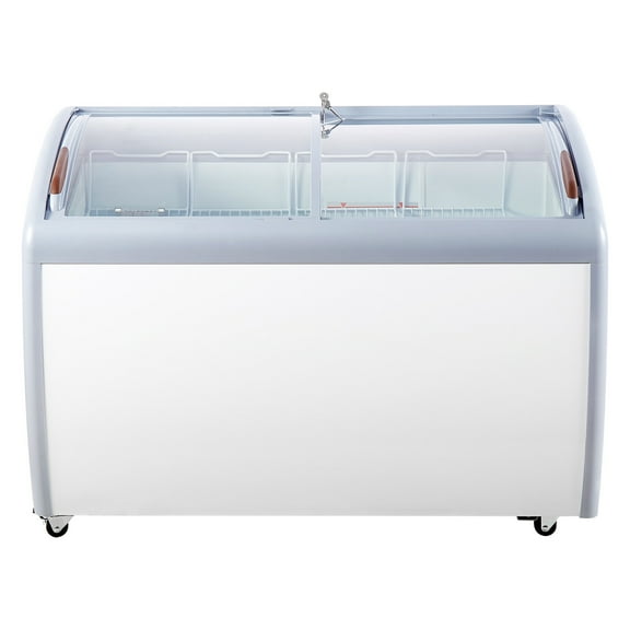 KFFKFF Ice Cream Showcase, 12.8 Cu.ft Mobile Freezer with Glass Top, Gelato Serving Station with 4 Baskets, Dual Sliding Glass Doors & Lockable Wheels, White for Restaurants