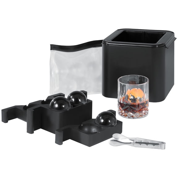 KFFKFF Ice Sphere Creator, Transparent 2.36inch Ice Ball Generator with Storage Pouch and Ice Tongs, Circular Transparent Ice Cube 4-Section Ice Mold Producer for Whiskey, Scotch, Cocktail