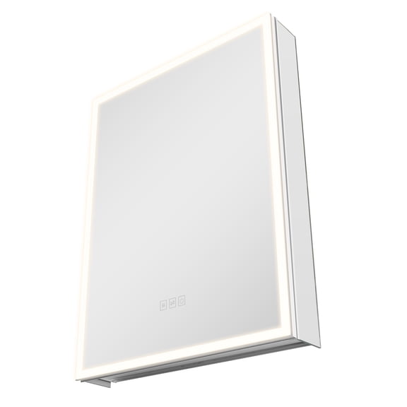 KFFKFF Illuminated Bathroom Medicine Cabinet with Mirror, 24 x 32 in, Recessed or Wall Mount, LED Lighting with 3 Color Options, Magnifying Mirror, Adjustable Shelves, and Defogging Memory Feature