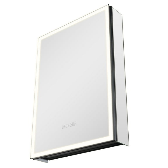 KFFKFF Illuminated Medicine Cabinet with Mirror, 20 x 28 in, Recessed or Wall Mount, LED Bathroom Cabinet with Adjustable Light Colors, Sensor Control, Adjustable Shelves