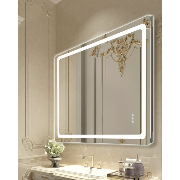 KFFKFF Illuminated Restroom Mirror, Dimensions 36" x 48", Dual Lighting Vanity Mirror, Anti-Condensation Memory Mirror
