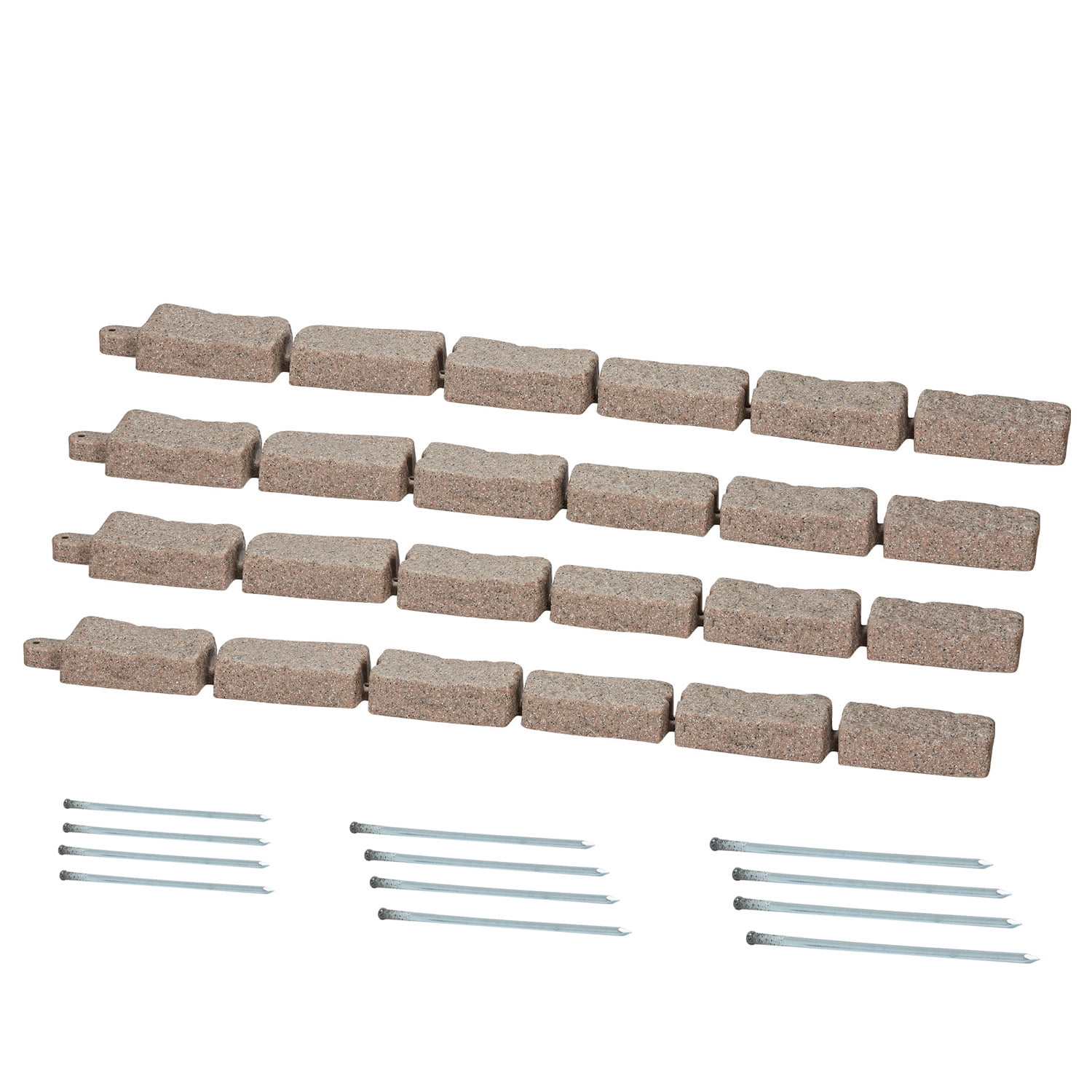 KFFKFF Imitation Stone Landscape Border, 46.4 x 2.2 in Authentic Lawn Border, Bendable Brick-Like Garden Border with Grounding Pegs, Durable Driveway and Walkway Edging in Brown, Resistant to Fading