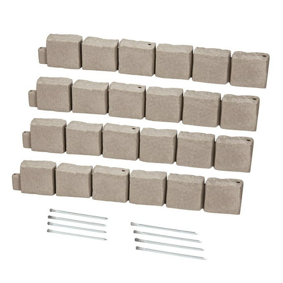 KFFKFF Imitation Stone Landscape Border, 46.8 x 3.9 inches Authentic Lawn Border, Adaptable Brick-Like Garden Border with Grounding Pegs, Durable Driveway and Walkway Edging in Brown