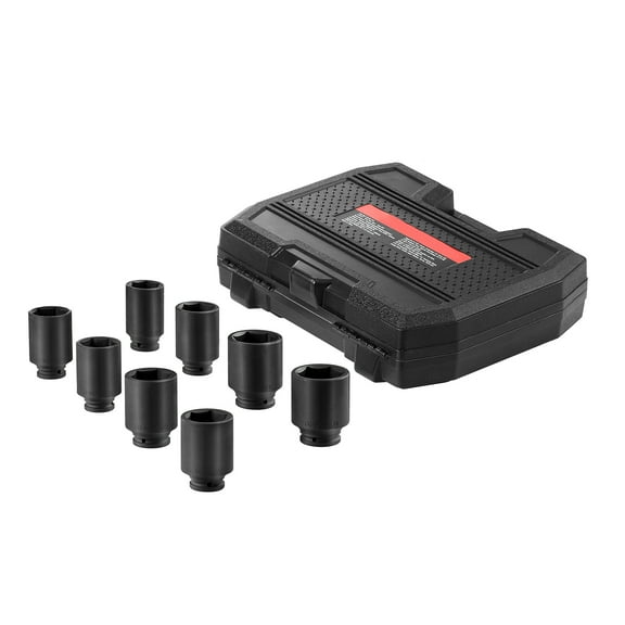 KFFKFF Impact Socket Set for Axle Nut, 1/2" Drive, Deep 12-Point, 8-Piece in Metric Sizes, CR-MO, Heat Treated for Durability, Includes Storage Case for Automotive Maintenance