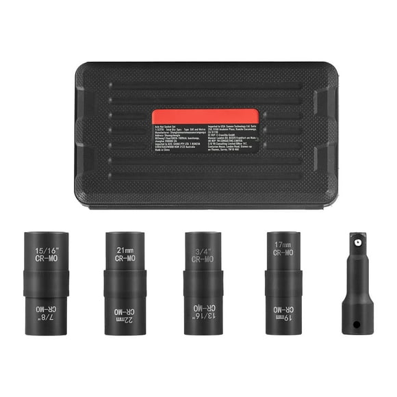 KFFKFF Impact Socket Set for Lug Nuts, 1/2" Drive, Metric & SAE, 6-Point, Dual-Size Flip Design, 4 Sizes, CR-MO Steel, Includes Case & Extension Bar, Ideal for Vehicle Maintenance