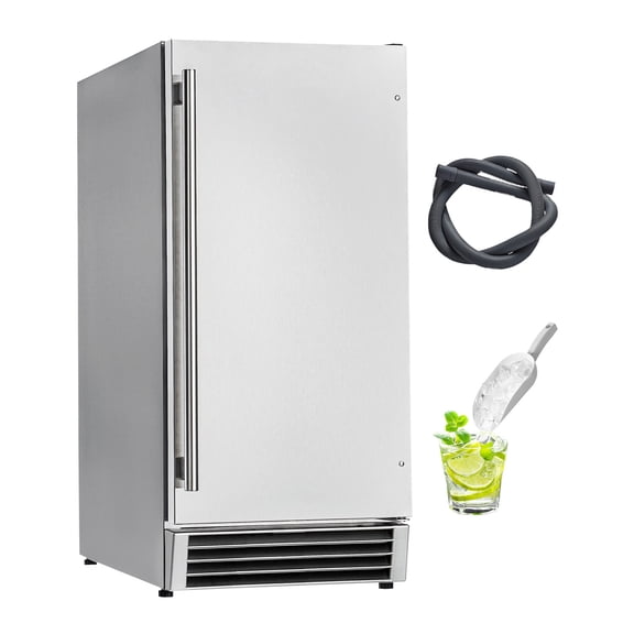KFFKFF Inbuilt Ice Machine, 50 Lbs/Day Sub-Counter Ice Production Unit with Switchable Door Stainless Steel, Standalone Ice Creator for Eatery, Exterior Cooking Area, Patio, Pool