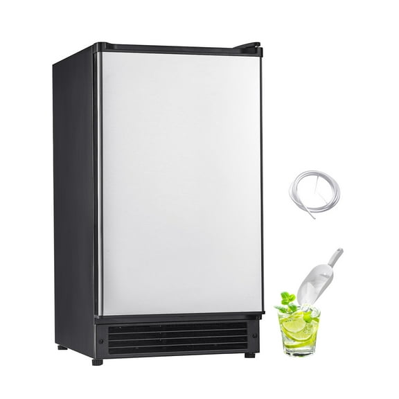 KFFKFF Inbuilt Ice Producer, 25 Lbs/Day Sub-Counter Ice Production Device with Interchangeable Door Stainless Steel, Standalone Ice Generator for Domestic Commercial Kitchen, No Drainage Needed