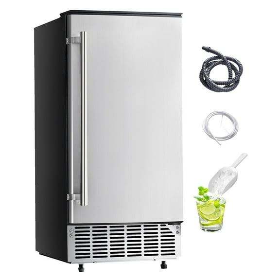 KFFKFF Inbuilt Ice Producer, 80 Lbs/Day Sub-Counter Ice Creation Device with Interchangeable Door Stainless Steel, Standalone Ice Generator for Domestic Commercial Kitchen, Electric Drainage