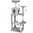 thumbnail image 1 of KFFKFF Indoor Cat Climbing Frame, 56.2" Multi-Level Cat Playhouse Cat Tree with Cozy Condo, Durable Sisal Posts for Scratching, Hammock, Elevated Lookout, Play Platforms, Play Ball (Light Grey), 1 of 9