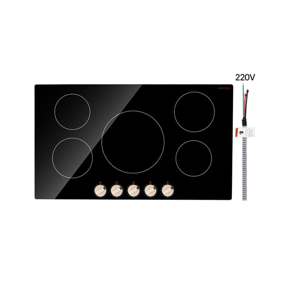 KFFKFF Induction Stove, 9200W Electric Kitchen Burner, 5 Control Knobs, Integrated Induction Stove with 12 Heat Levels, Glass Top, Automatic Power-Off