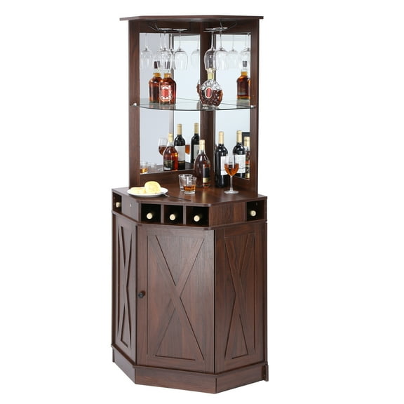 KFFKFF Industrial Bar Cabinet Wine Bar Table with Glass Holder for Liquor & Glass