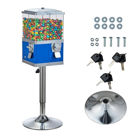 KFFKFF Industrial Candy Machine, Quad Section Swivel Sweet and Gumball Vendor, Modifiable Elevation Coin-Driven Candy Repository with Metal Base, for Commercial Toy Capsules Elastic Spheres Nut,Azure