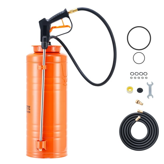 KFFKFF Industrial Concrete Sprayer, 3.5 Gallon Stainless Steel Tank, Durable Tri-Poxy Pump, 20.5" Wand with Comfortable Handle, 48" & 120" Hoses, 2 Brass Nozzles for Construction and Gardening