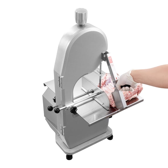 KFFKFF Industrial Electric Meat Band Cutter, 1800W Stainless Steel Tabletop Bone Slicing Equipment, Workspace 15" x 19.1", Maximum Slice Thickness 7.09 Inch, Frozen Meat Slicing Tool with 5 Blades
