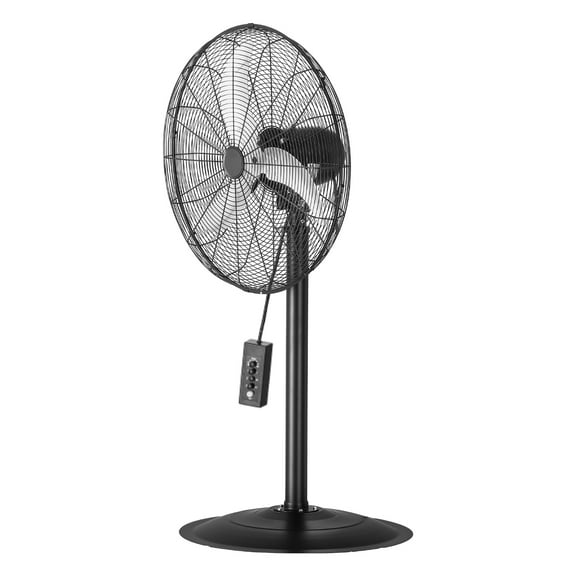 KFFKFF Industrial Pedestal Fan, 24-Inch Oscillating Fan with Adjustable Height, 3-Speed Settings, Powerful Airflow for Warehouses, Garages, and Commercial Spaces, Black