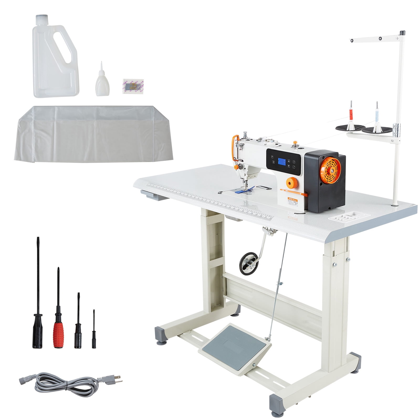 KFFKFF Industrial Sewing Machine, 550W Lockstitch Set with Servo Motor and Table Stand, 5000 SPM High-Speed Operation, Durable Metal Frame, LCD Display, LED Illumination, Suitable for Cotton, Wool