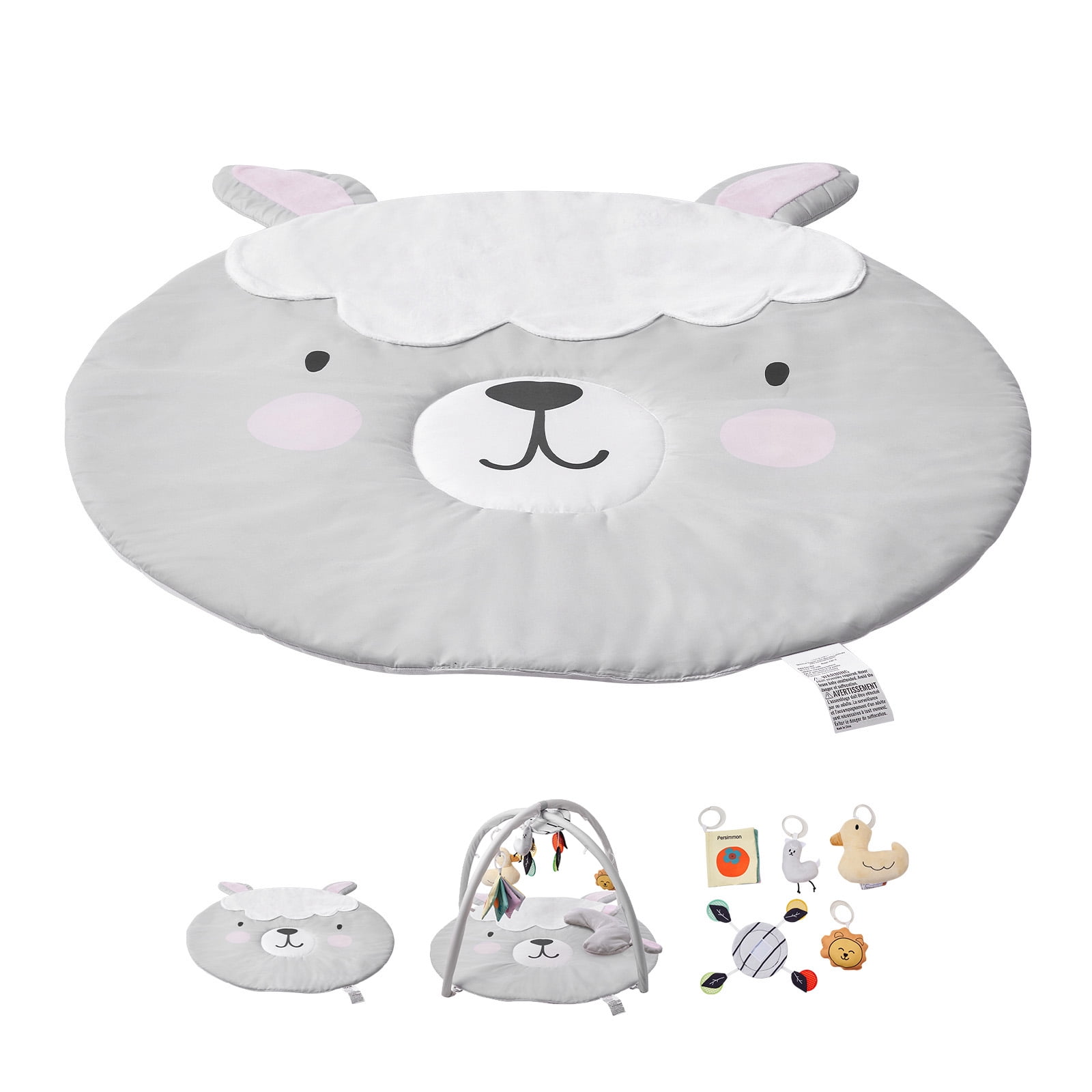 KFFKFF Baby Play Gym Mat,Includes 5 removable hanging toys and tummy time pillow,Ages 0-18 Months,39.1 x 32.7 x 21.7 in