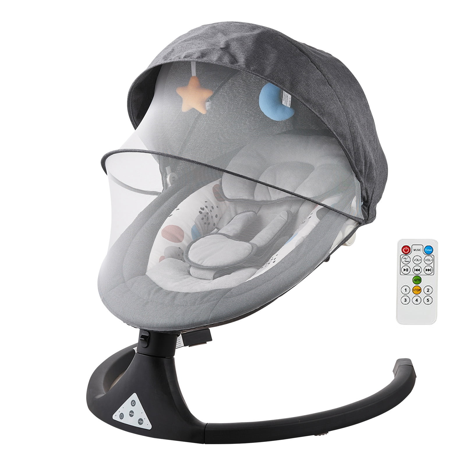 KFFKFF Baby Swing, Adjustable 5-Level Speed Baby Cradle with Trio Seating Arrangements, Compact Newborn Swing with PVC Interface, Remote Operated, Bluetooth Enabled, 10 Melodies & Insect Shield