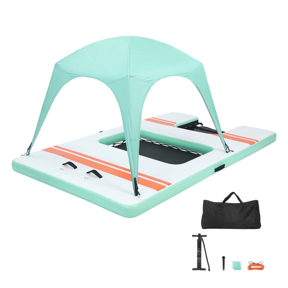 KFFKFF Inflatable Floating Dock, 10 x 6 FT Water Platform with Non-Slip Surface, Portable Carry Bag, and Removable Ladder, Ideal for Pools, Beaches, and Oceans