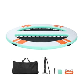 KFFKFF Inflatable Floating Dock, 10x8 FT Round Platform with Non-Slip Surface, Portable Carrying Bag & Detachable Ladder, Water Raft for Pool, Beach, and Ocean