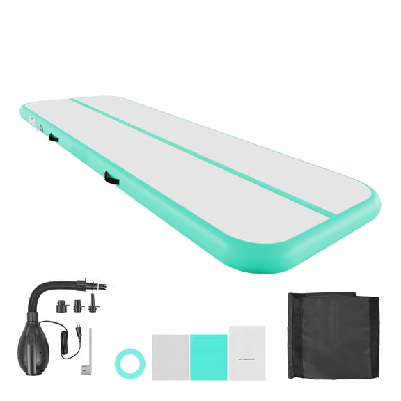 KFFKFF Inflatable Gymnastics Air Mat 10 ft Training Mat with Electric Pump, 4-inch Thick Durable Tumble Track, Versatile Mat for Home, Gym, Outdoor, Yoga, Cheerleading, Beach, Park, Mint Green