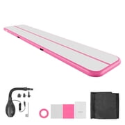KFFKFF Inflatable Gymnastics Air Mat 16.4 ft with Electric Pump, 4-inch Thick Durable Tumble Track, Training Mat for Home, Gym, Outdoor, Yoga, Cheerleading, Beach, Park, and Water, Pink