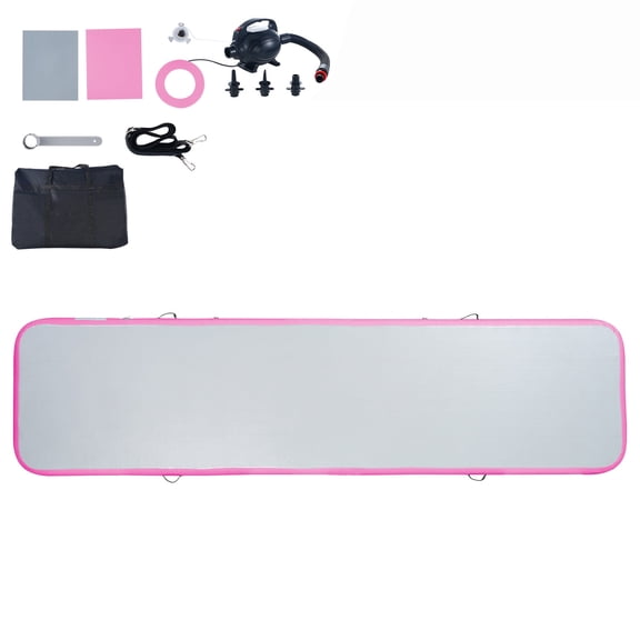 KFFKFF Inflatable Gymnastics Tumbling Mat, 4-Inch Thick Training Mat with Electric Pump, Suitable for Home, Gym, Yoga, Cheerleading, Beach, Park, and Water Activities, 13 ft, Pink