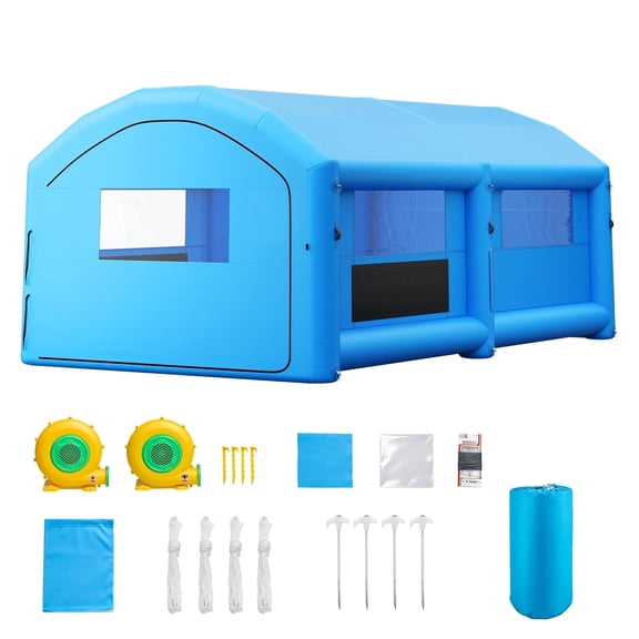 KFFKFF Inflatable Paint Booth, 23 x 13 x 9 ft, Portable Spray Tent with 480W+750W Blowers and High-Efficiency Filters, Arched Roof Design for Medium Trucks and Large Furniture, Blue
