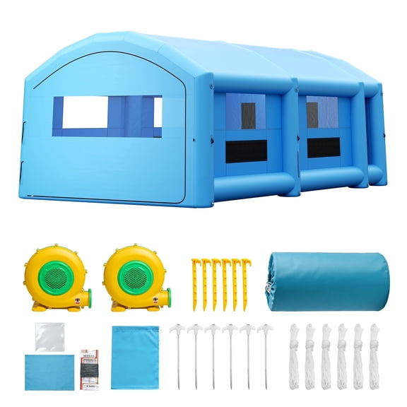KFFKFF Inflatable Paint Booth, 33 x 20 x 13 ft, Portable Spray Tent with 950W and 1100W Blowers, Large Filter System, Separate Changing Area, Arched Roof Design for Trucks and Small Boats