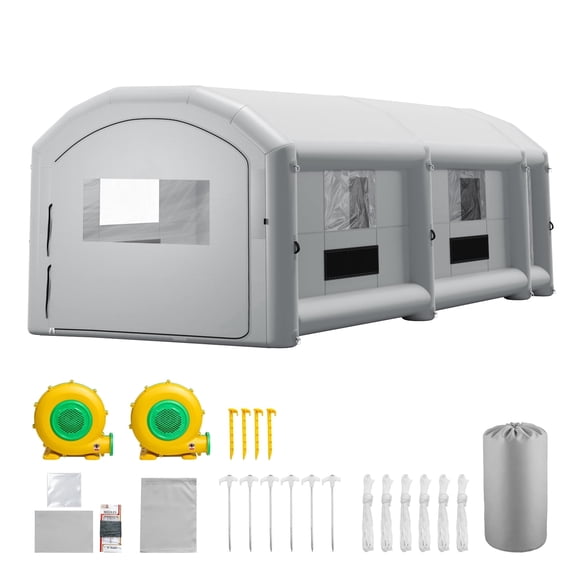 KFFKFF Inflatable Paint Booth, 39 x 16 x 13 ft, Portable Spray Tent with 950W+1100W Blowers, Large Filter System, Changing Space, Arched Roof Design for Trucks and Vans, Gray