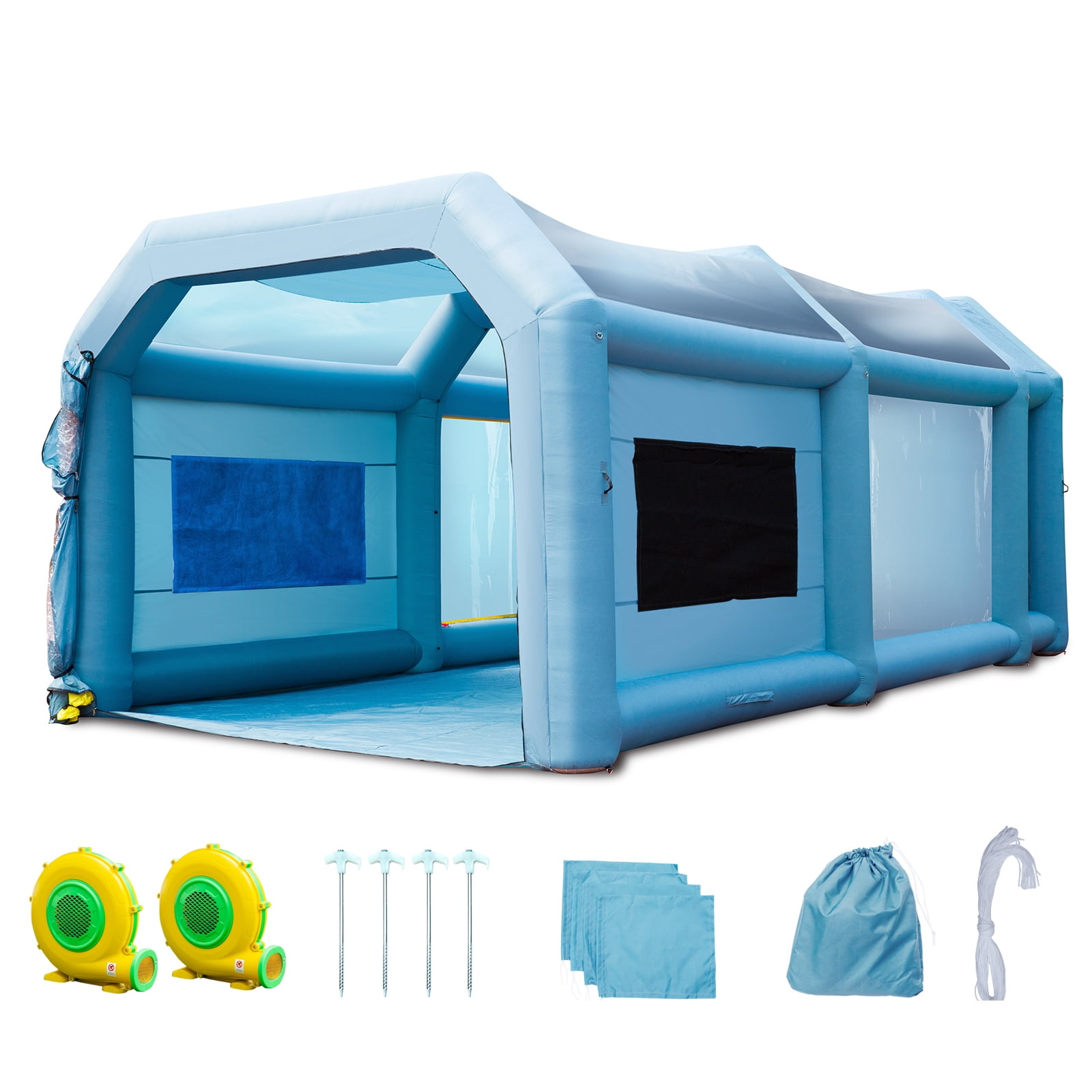 KFFKFF Inflatable Paint Booth Automotive Paint Tent 26x15x11 Feet Filter System 2 Blowers
