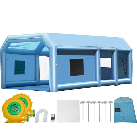 KFFKFF Inflatable Paint Booth, Dimensions 32.8 x 21 x 14.8 ft, Includes 1100W+750W Efficient Blowers, Air Filtration Unit, Ideal for Spraying Large Trucks, Vans, Machinery