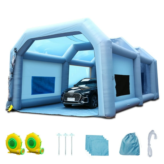 KFFKFF Inflatable Paint Booth, Dimensions 33x20x13ft, Dual Blowers with 950W+1100W Capacity, Spray Booth Tent, Air Purification System for Vehicle Storage Tent Workspace Motorbike Shelter