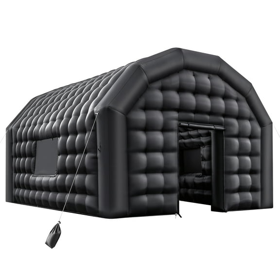 KFFKFF Inflatable Party Tent, 17.72 x 16.4 x 13.9 ft Blow-Up Event Space with 680W Blower & Sandbags, Ventilated Cube Structure with Two Windows for Celebrations, Birthdays, and Weddings
