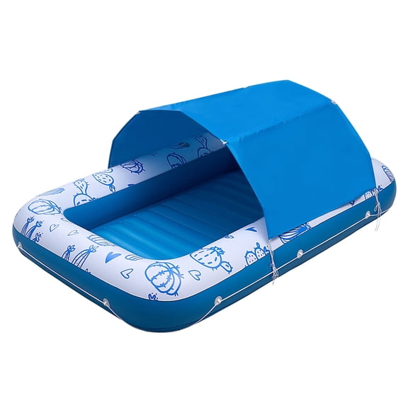 KFFKFF Inflatable Pool Float with UPF 50+ Shade, 82" x 55" Large Floating Lounger for Adults, 550LBS Capacity Sunbathing Float with Pillow, Cup & Phone Holder for Relaxation
