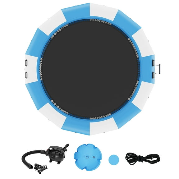 KFFKFF Inflatable Water Bouncer, 15ft Floating Trampoline with Ladder & Air Pump, Portable Swim Platform for Kids and Adults, Ideal for Pool, Lake, and Water Activities