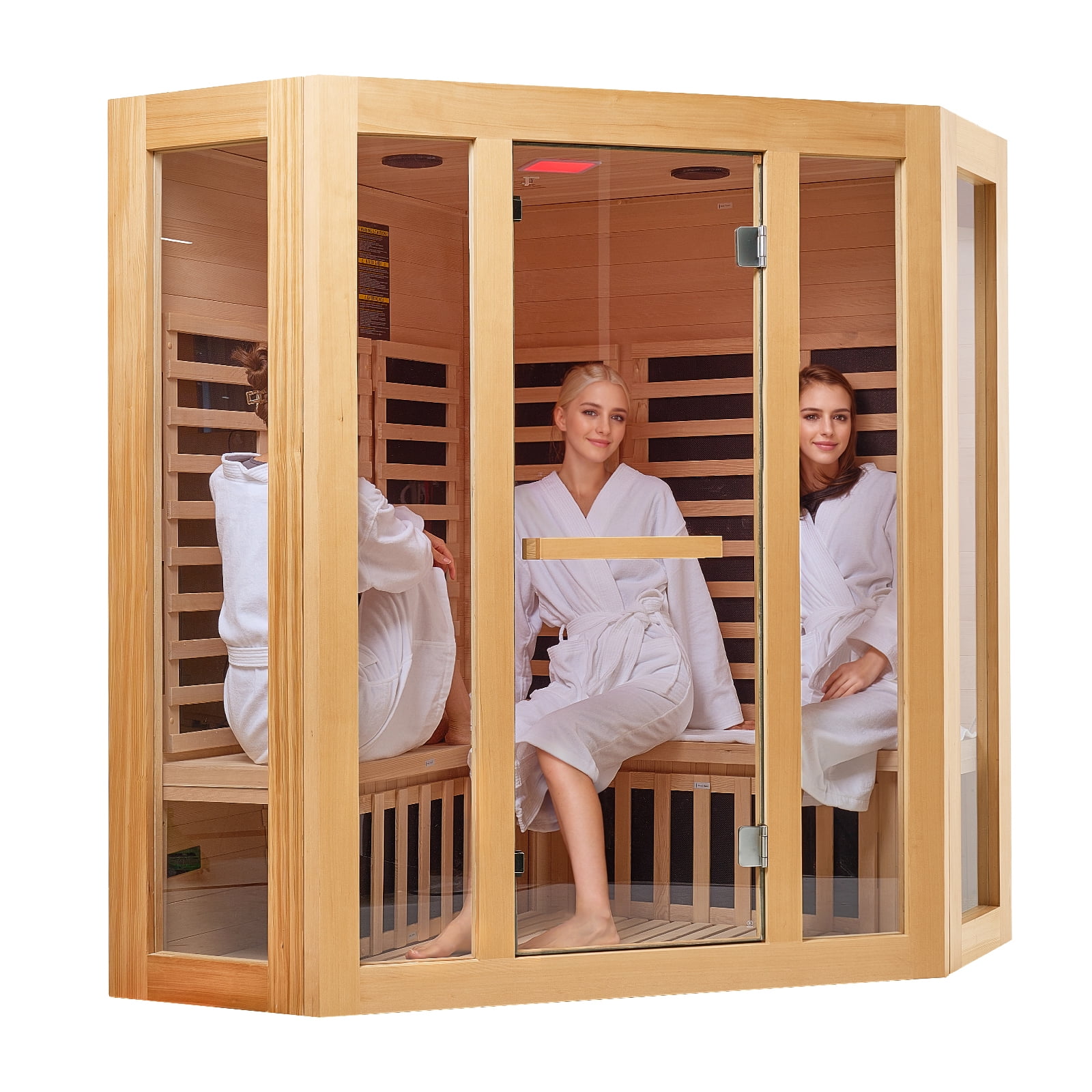KFFKFF Infrared Sauna for Home, Accommodates 3-4 People, Crafted from Hemlock Wood with Low EMF, Features Tempered Glass Door, Bluetooth Speakers & Color Therapy Lighting, 2470W for Indoor Use