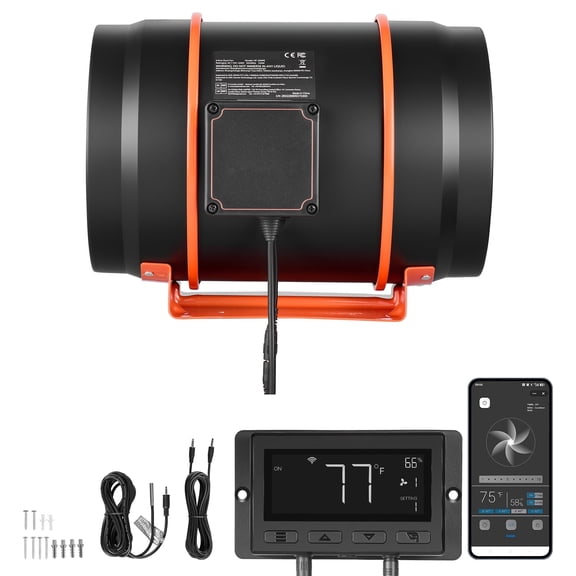 KFFKFF Inline Duct Fan, 807 CFM 8-inch EC Motor Ventilation System with Adjustable 10-Speed Settings, PWM Controller, App Integration, Temperature and Humidity Sensor, Ideal for Grow Tents