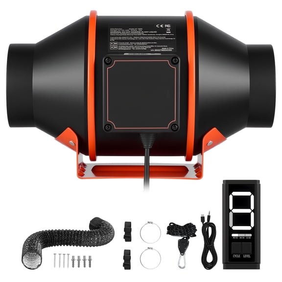KFFKFF Inline Duct Fan Kit with Carbon Filter, 205 CFM 4-inch EC Motor Ventilation System featuring Adjustable Speeds, PWM Controller, Timer, Ideal for Grow Tents, Indoor Gardening, and Hydroponics