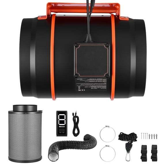 KFFKFF Inline Duct Fan Kit with Carbon Filter, 807 CFM 8-inch EC Motor Ventilation System featuring Adjustable Speeds, Timer Function, and Efficient Cooling for Grow Tents, Indoor Gardening
