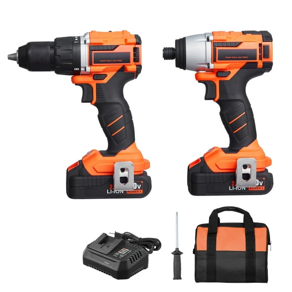 KFFKFF Instrument Set, Cordless 20V Maximum 2-Instrument Set, Incorporating 1/2 inch Impact Drill and 1/4 inch Impact Driver, Compact Wireless Power Instrument Set with 4.0 Ah Batteries, Bolts