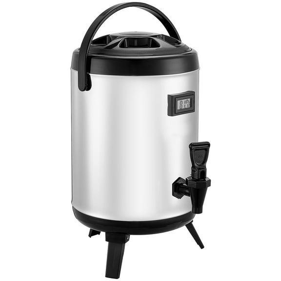 KFFKFF Insulated Beverage Dispenser, 1.5 Gal/6L Stainless Steel Thermal Drink Server with Spigot & Temperature Display, Ideal for Hot and Cold Beverages, Perfect for Tea, Coffee, and Water in Cafes