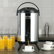 KFFKFF Insulated Beverage Dispenser 8L Stainless Steel Cold and Hot Water Dispenser with Thermometer-Spigot for Hot Tea & Coffee, Cold Milk, Water, Juice