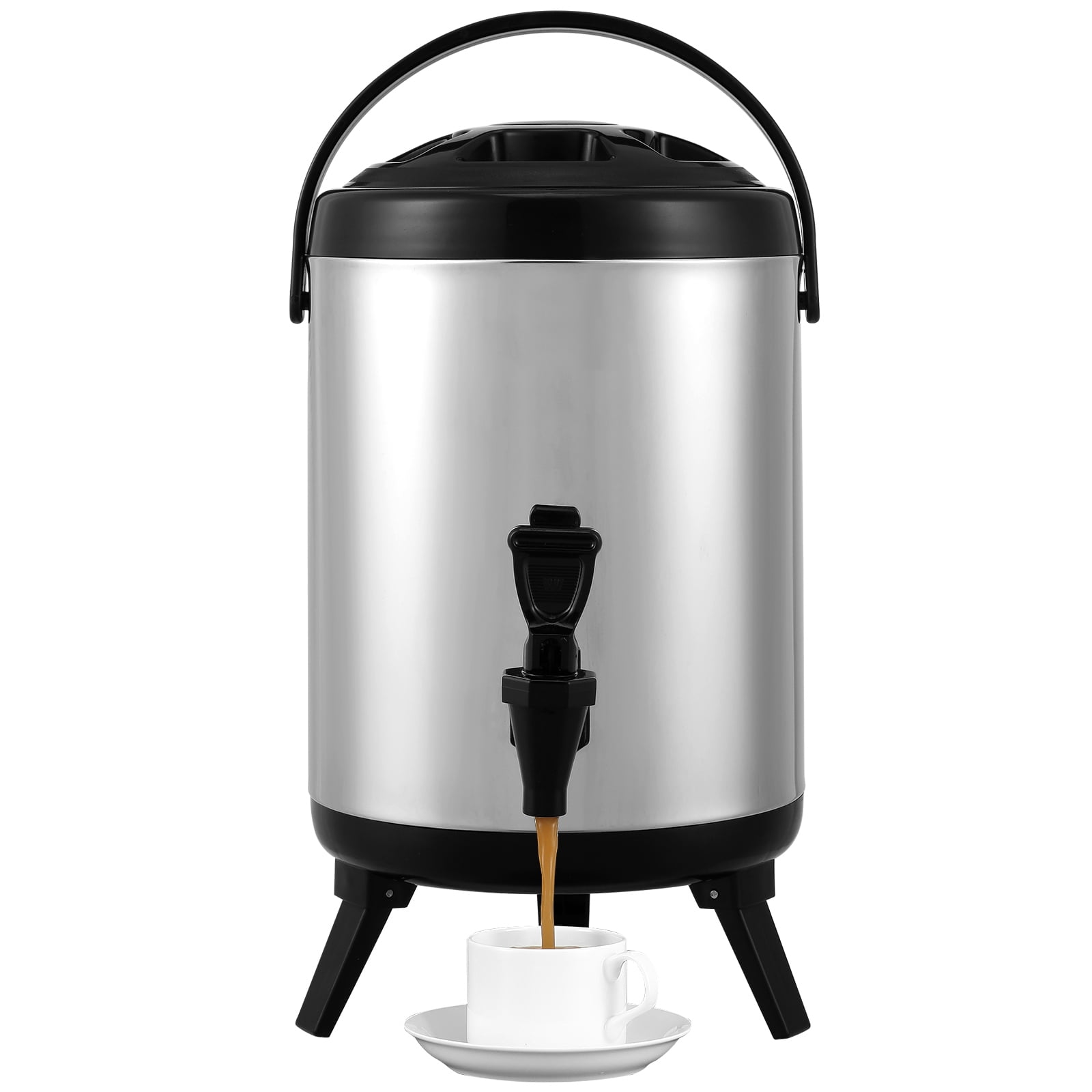 KFFKFF Insulated Beverage Dispenser 8L Stainless Steel Cold and Hot Water Dispenser with Thermometer-Spigot for Hot Tea & Coffee, Cold Milk, Water, Juice