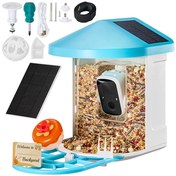 KFFKFF Intelligent Bird Feeder Camera, 2K HD, Solar-Powered for Bird Identification, Auto Capture & Alerts, Ideal Outdoor Gift with 3 Solar Panels